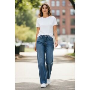 NWT Express Embellished Straight Leg Jeans Women 4 Medium Wash Studded Side Seam